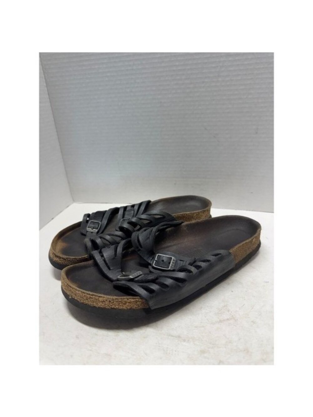 Birkenstock Granada Black Leather Soft Footbed Sandals 39 Womens 8-8.5